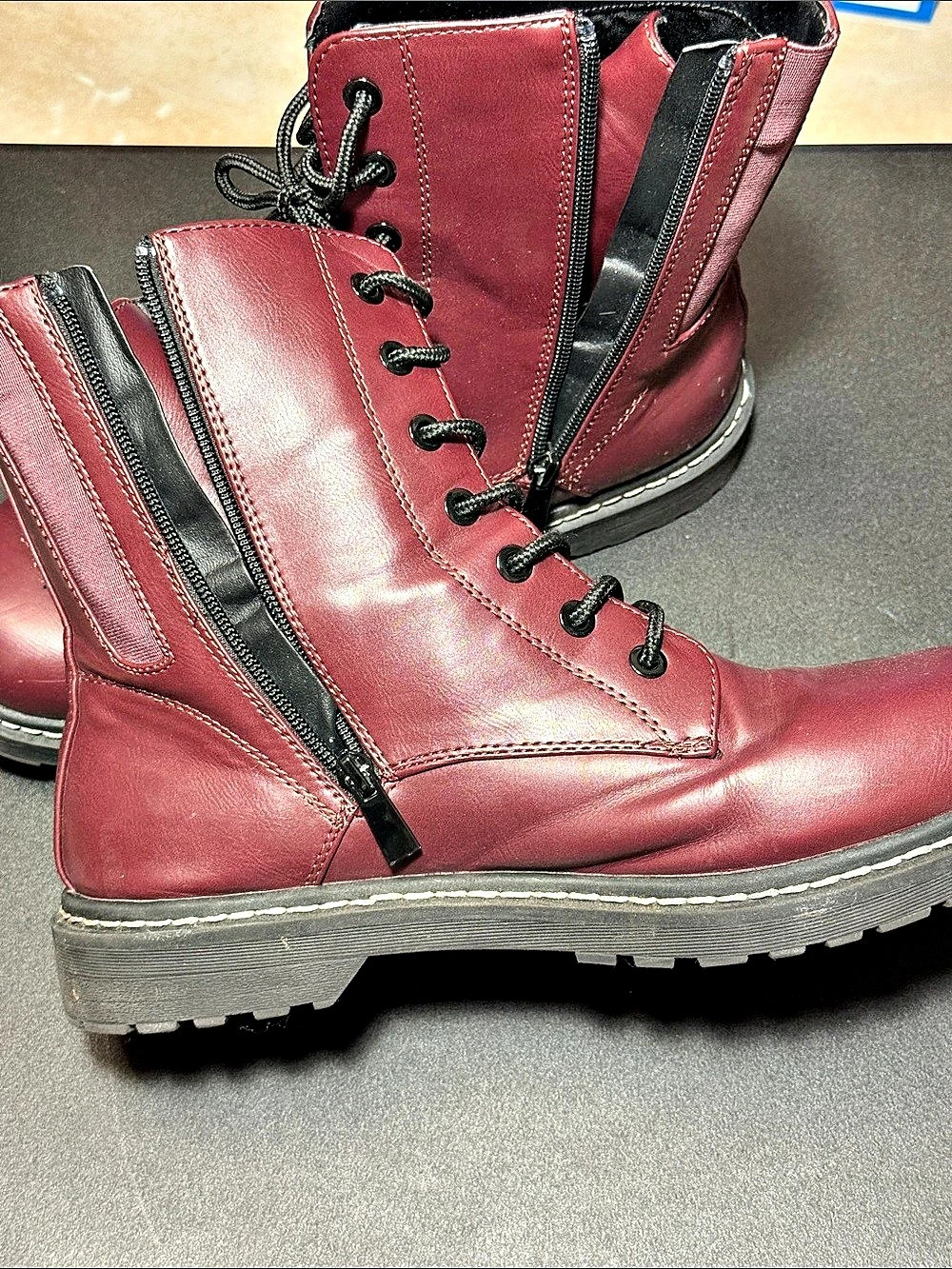 Torrid Chunky BTM Combat Boot Burgundy & Black US 11.5 W